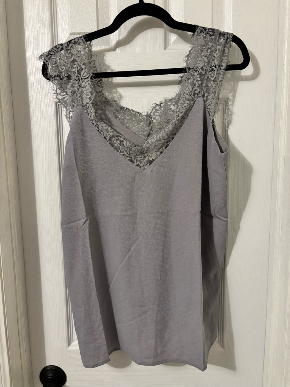 Umgee Lace Trim V-Neck Tank Top - Light Gray